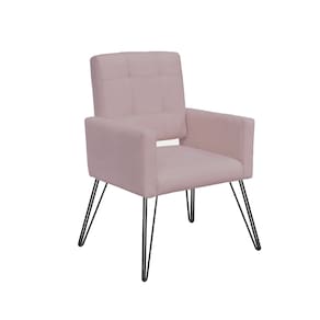Poltrona Decorativa Para Recepção Pés de Ferro Camila Suede Rose - LM DECOR