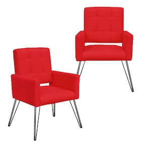 Conjunto 2 Poltronas Estofadas Para Consultório Pés de Ferro Camila Suede Vermelho - LM DECOR
