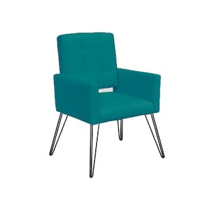 Poltrona Decorativa Para Sala de Espera Pés de Ferro Camila Suede Azul Turquesa - LM DECOR