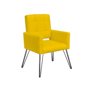 Poltrona Decorativa Para Sala de Espera Pés de Ferro Camila Suede Amarelo - LM DECOR