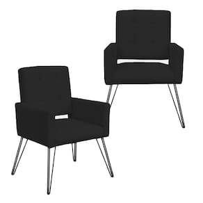 Jogo 2 Poltronas Decorativas Para Quarto Closet Pés de Ferro Camila Corano Preto - LM DECOR