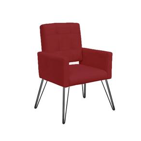Poltrona Decorativa Para Sala de Espera Pés de Ferro Camila Suede Vermelho Bordo - LM DECOR