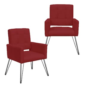 Conjunto 2 Poltronas Estofadas Para Consultório Pés de Ferro Camila Suede Vermelho Bordo - LM DECOR