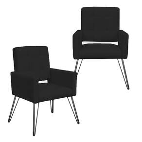 Combo 2 Poltronas Decorativas Para Escritório Pés de Ferro Camila Corano Preto - LM DECOR