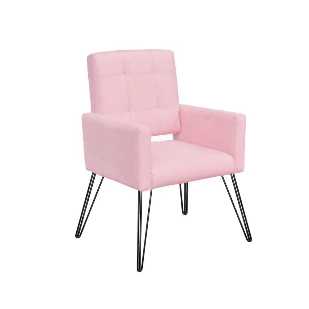 Poltrona Decorativa Para Sala de Espera Pés de Ferro Camila Suede Rosa Bebe - LM DECOR