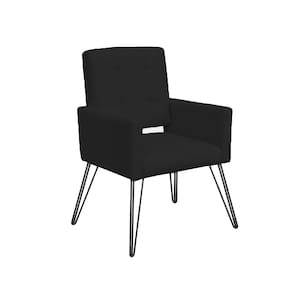 Poltrona Decorativa Para Sala de Espera Pés de Ferro Camila Corano Preto - LM DECOR