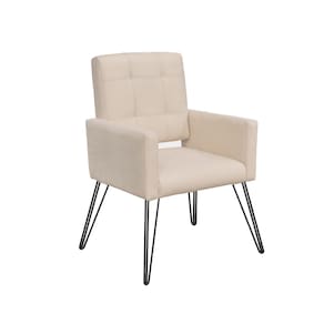 Poltrona Estofada Para Salão de Beleza Pés de Ferro Camila Corano Bege - LM DECOR