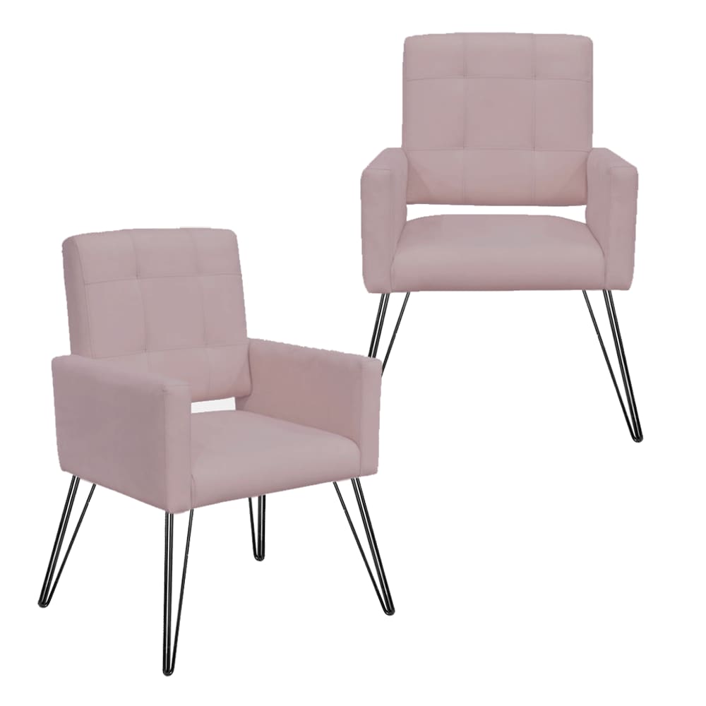 Combo 2 Poltronas Decorativas Para Escritório Pés de Ferro Camila Suede Rose - LM DECOR