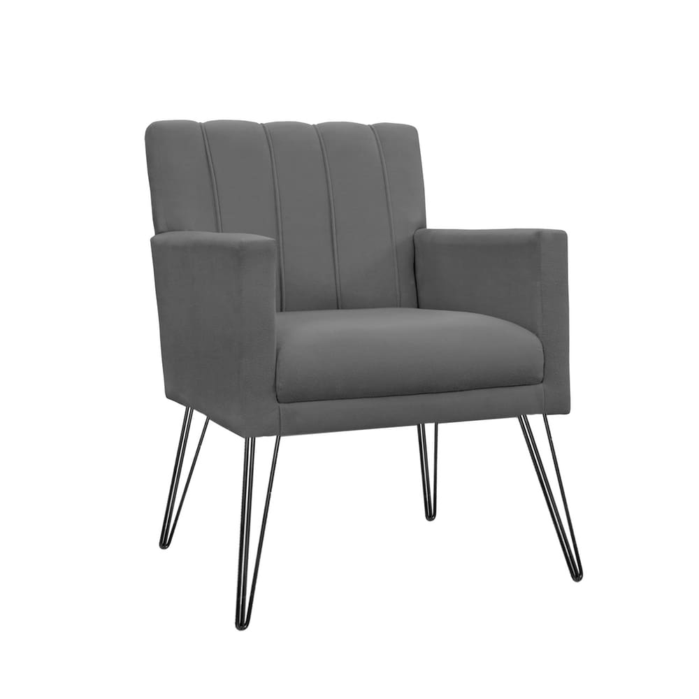 Poltrona Decorativa Sala de Estar com Pés de Ferro Cecília Suede Cinza - LM DECOR