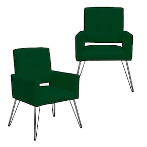 Conjunto 2 Poltronas Estofadas Para Consultório Pés de Ferro Camila Suede Verde - LM DECOR