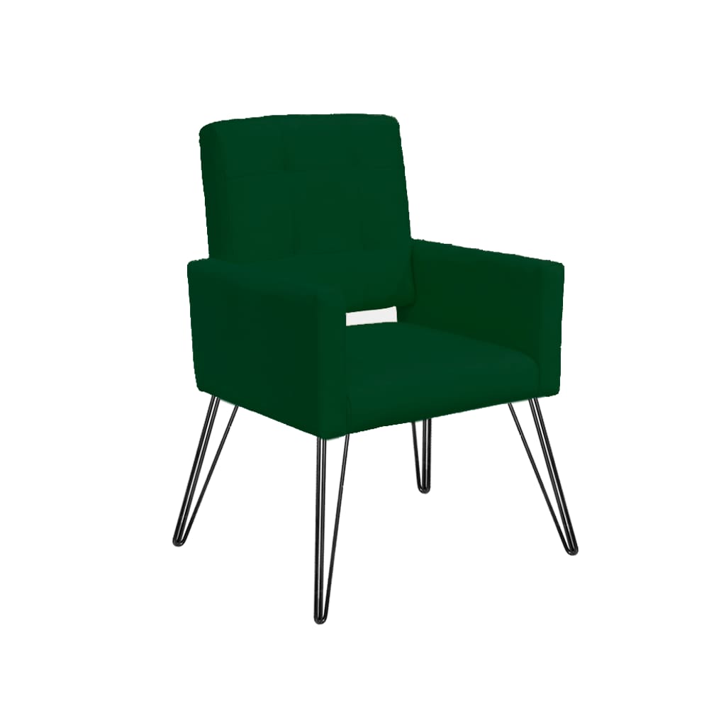 Poltrona Estofada Para Salão de Beleza Pés de Ferro Camila Suede Verde - LM DECOR