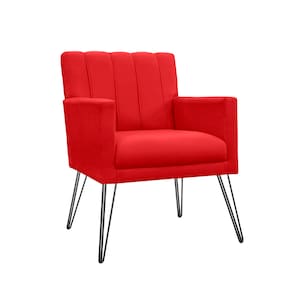 Poltrona Decorativa Sala de Estar com Pés de Ferro Cecília Suede Vermelho - LM DECOR