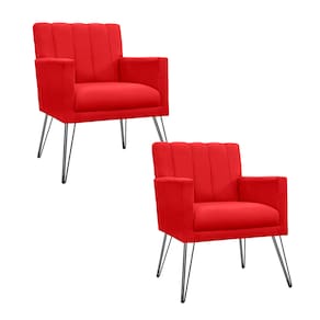 Kit 2 Poltronas Decorativas Sala de Espera Pés de Ferro Cecília Corano Vermelho - LM DECOR