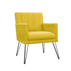 Poltrona Decorativa Sala de Estar com Pés de Ferro Cecília Corano Amarelo - LM DECOR