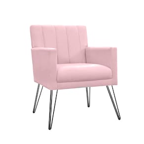 Poltrona Estofada Para Hall de Entrada com Pés de Ferro Cecília Corano Rosa Bebe - LM DECOR