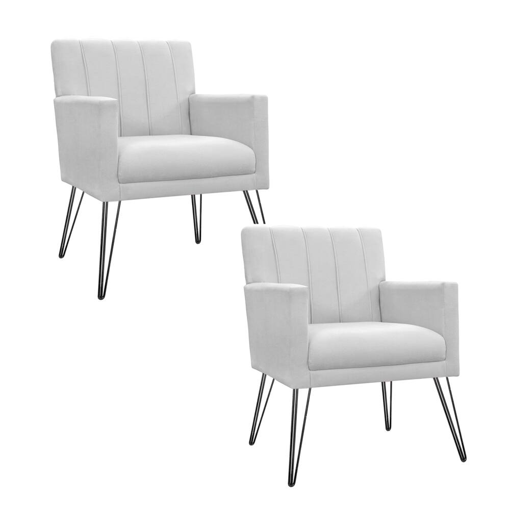 Conjunto 2 Poltronas Estofadas Para Recepção Pés de Ferro Cecília Corano Branco - LM DECOR