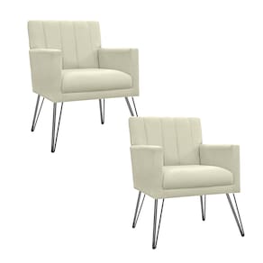 Kit 2 Poltronas Decorativas Sala de Espera Pés de Ferro Cecília Corano Bege - LM DECOR