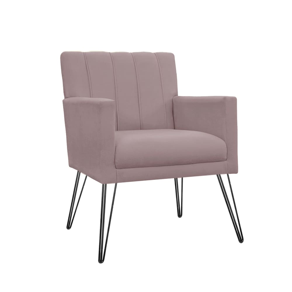 Poltrona Estofada Para Hall de Entrada com Pés de Ferro Cecília Suede Rose - LM DECOR