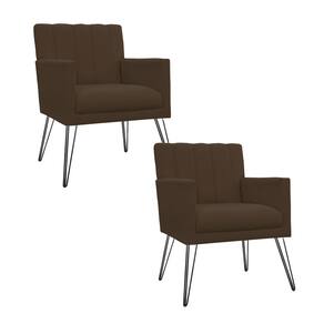 Kit 2 Poltronas Decorativas Sala de Espera Pés de Ferro Cecília Suede Marrom - LM DECOR