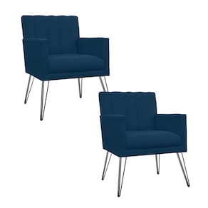 Kit 2 Poltronas Decorativas Sala de Espera Pés de Ferro Cecília Suede Azul Marinho - LM DECOR