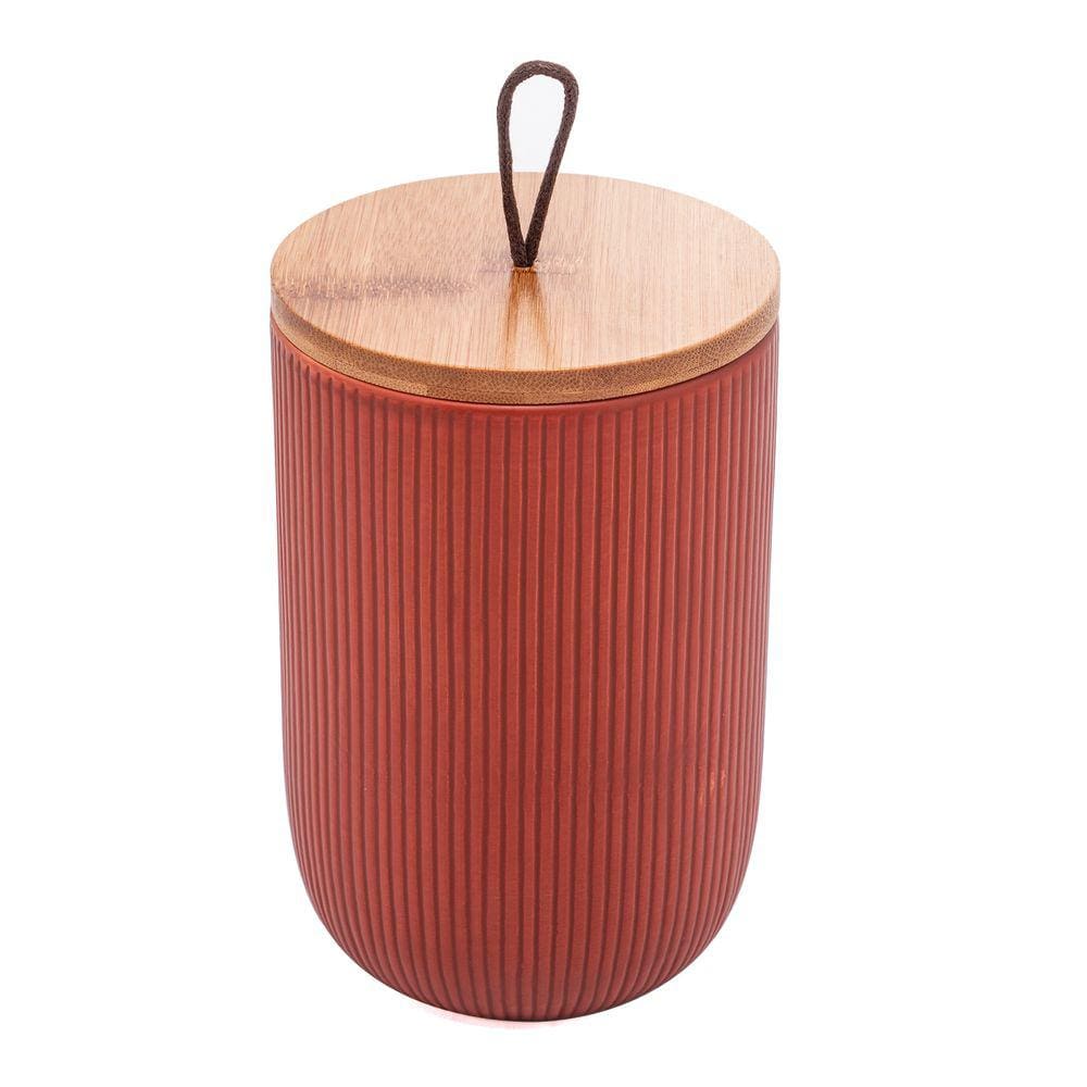 Potiche Pote de Cerâmica com Tampa de Bambu e Pegador de Corda Lines 10cm X 12,5cm Lyor