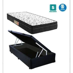 Cama Box Baú Solteiro Sono Suede Preto + Colchão Solteiro Sono Espuma D23 Com EPS 16x88x188