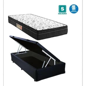 Cama Box Baú Solteiro Sonho Suede Preto + Colchão Solteiro Sonho Espuma D33 Com EPS 17x88x188