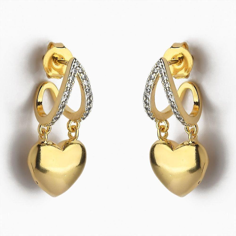 Brinco Meia Argola Coração Liso Com Zircônia Banhado A Ouro