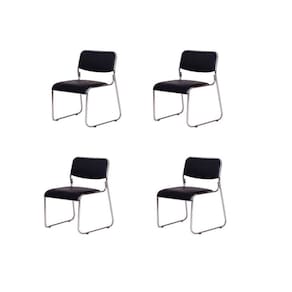 Kit 4 Cadeiras de escritório interlocutor fixa com base cromada W-21 Preta