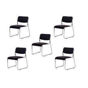 Kit 5 Cadeiras de escritório interlocutor fixa com base cromada W-21 Preta