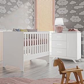 Berço Americano e Cômoda Ambiente Retro Maya Branco Acetinado - Canaã