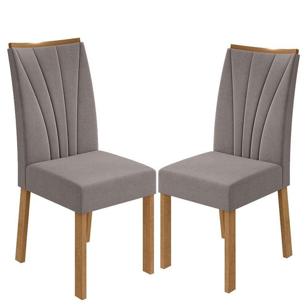 Cadeira para Mesa de Jantar Apogeu kit 02 Peças Veludo Liso Capuccino Amêndoa Clean - Lopas