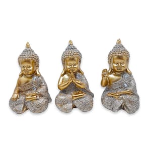Trio Baby Buda Tailandês Rezando Meditando Acenando 10 cm