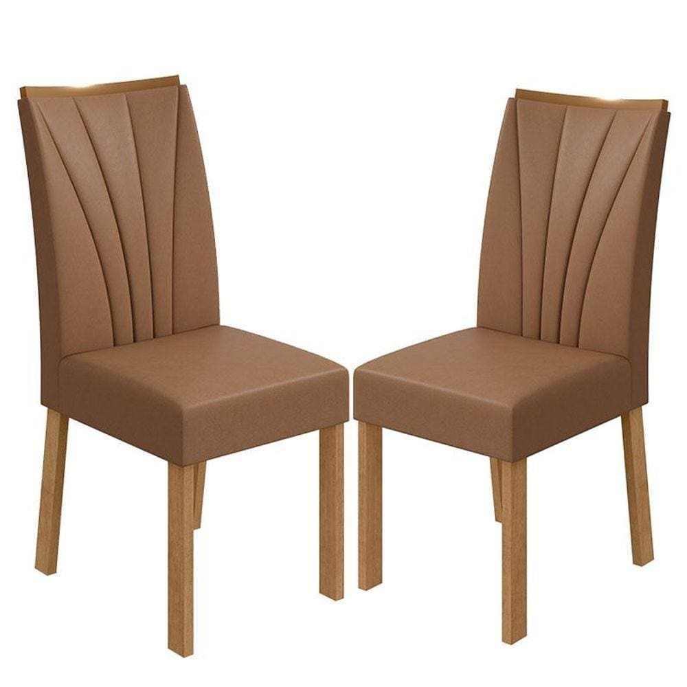 Cadeira para Mesa de Jantar Apogeu kit 02 Peças Corino Caramelo Amêndoa Clean - Lopas