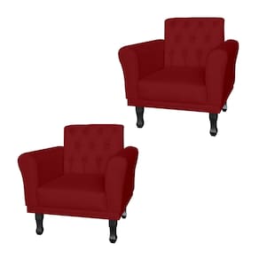 Combo 2 Poltronas Estofadas Para Hall de Entrada Classic Suede Vermelho Bordo - LM DECOR