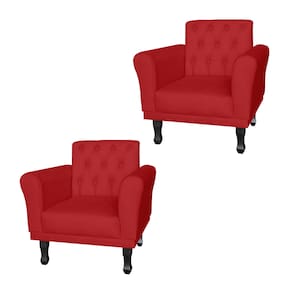 Combo 2 Poltronas Estofadas Para Hall de Entrada Classic Suede Vermelho - LM DECOR