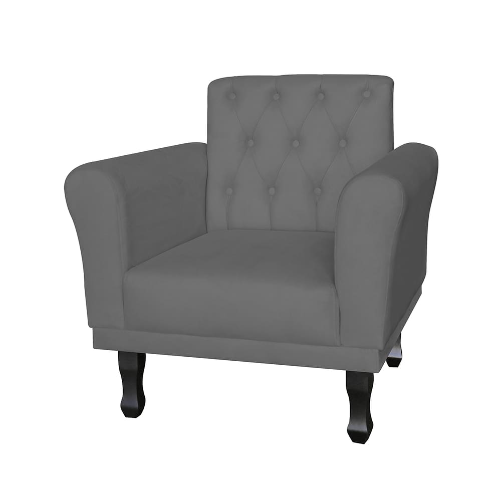 Poltrona Decorativa Pés Luis VX Para Recepção Classic Suede Cinza - LM DECOR