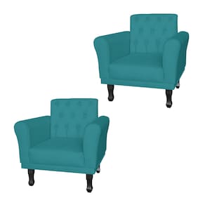 Conjunto 2 Poltronas Estofadas Para Consultório Classic Suede Azul Turquesa - LM DECOR