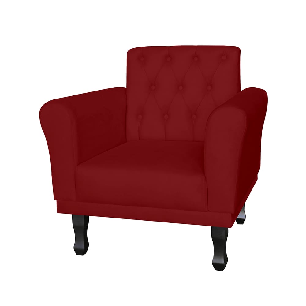 Poltrona Estofada Com Capitone Para Salão de Beleza Classic Suede Vermelho Bordo - LM DECOR