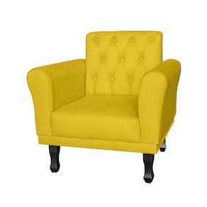 Poltrona Decorativa Estofada Para Sala de Estar Classic Suede Amarelo - LM DECOR