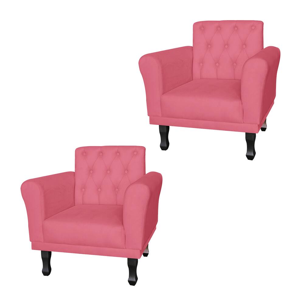 Combo 2 Poltronas Estofadas Para Hall de Entrada Classic Suede Rosa Barbie - LM DECOR