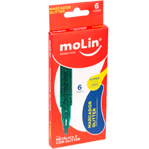 Marcador Metálico Glitter caixa 6 cores Molin