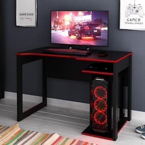Mesa Gamer com 2 Nichos -  Preto/Vermelho