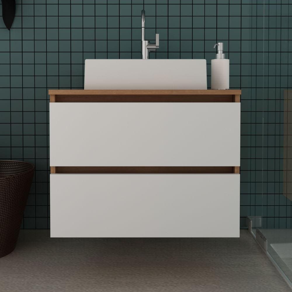 Gabinete para Banheiro com 2 Gavetas - Amêndoa/Branco