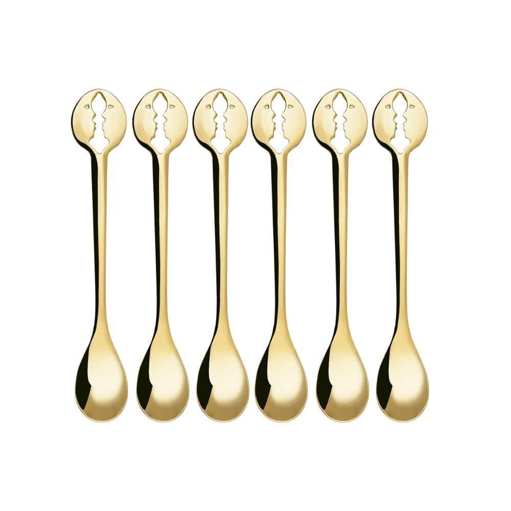 Conjunto de 6 Colheres Café Banhado Ouro 24kl Kiss Bugatti