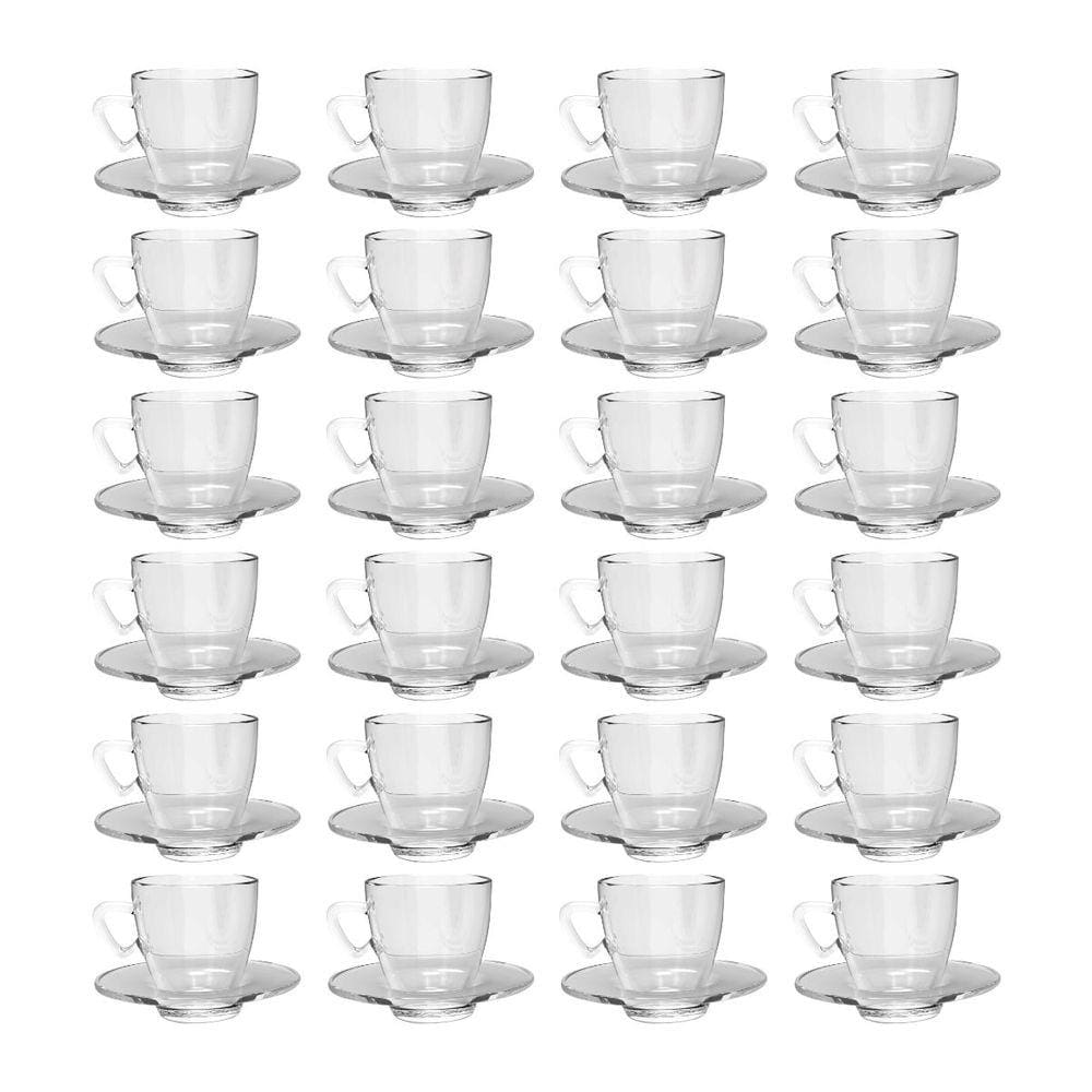 Kit 24 Xícaras Transparente Chá 220mL C/ Pires Mesa Posta