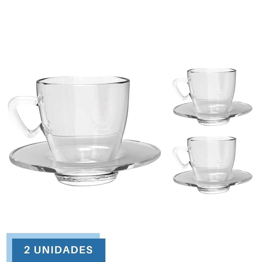 Jogo 2 Xícaras Café C/ Pires 220mL Transparente Mesa Posta