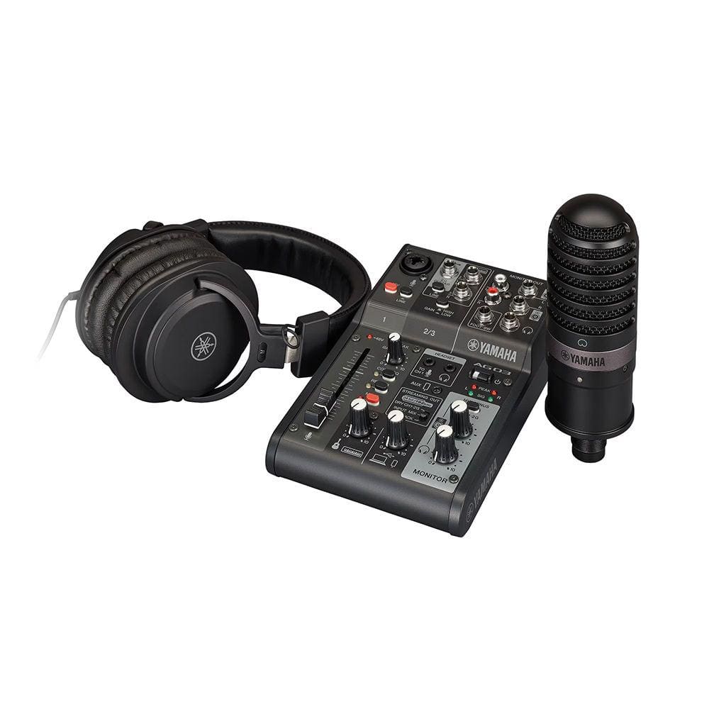 Mesa de Som e Interface Analógica AG03MK2 LSPK B Preta Com Microfone e Fone de Ouvido Yamaha