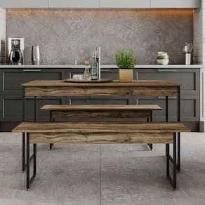 Conjunto Mesa de Jantar Industrial com 2 Bancos - Carvalho Dark/Preto