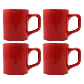 Jogo 4 Xícaras Café 80mL Cerâmica Vermelho Mesa Posta